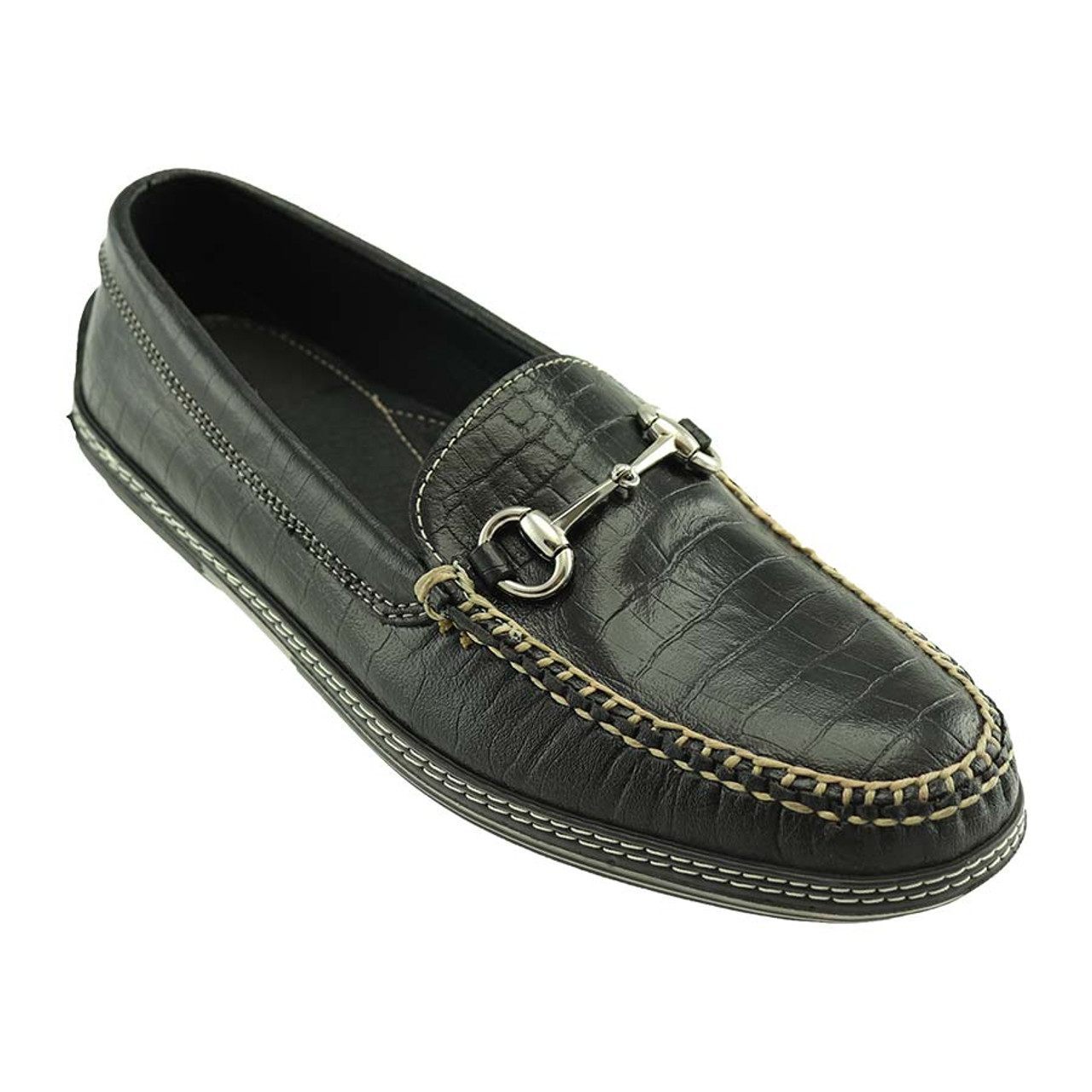 T.B. Phelps Croco Bit Black Genuine Crocodile Men's Driver Moccasin