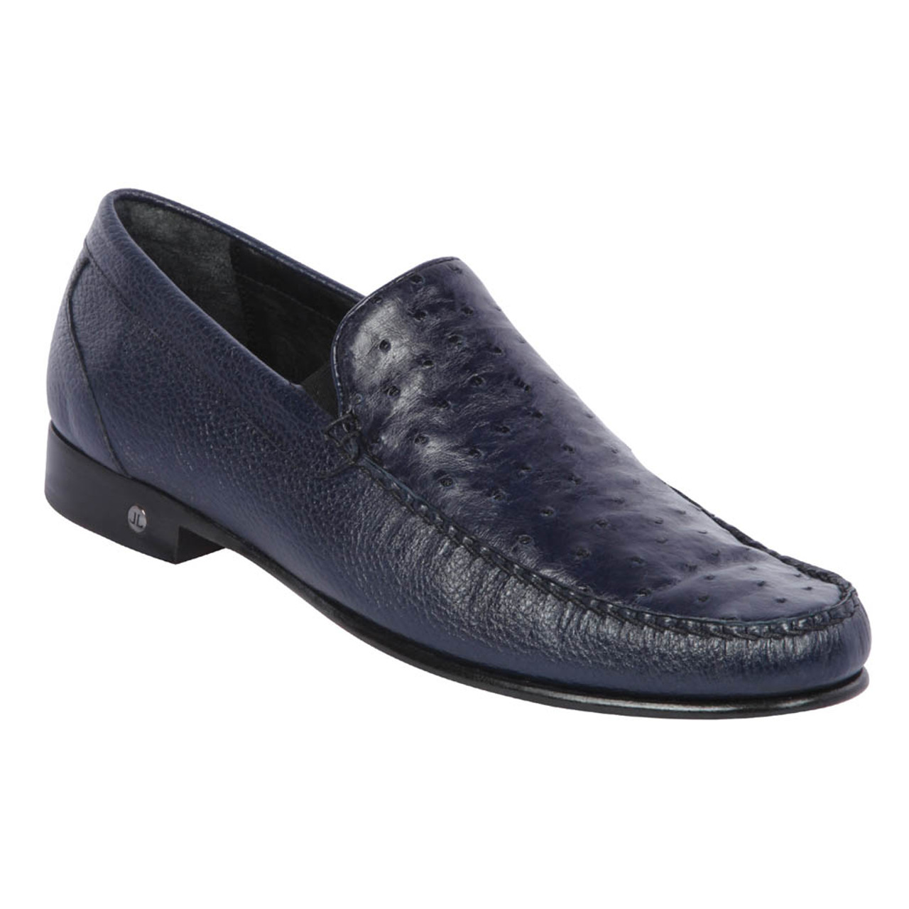 Lombardy Navy Ostrich & Calf Mens Slip On Dress Shoes