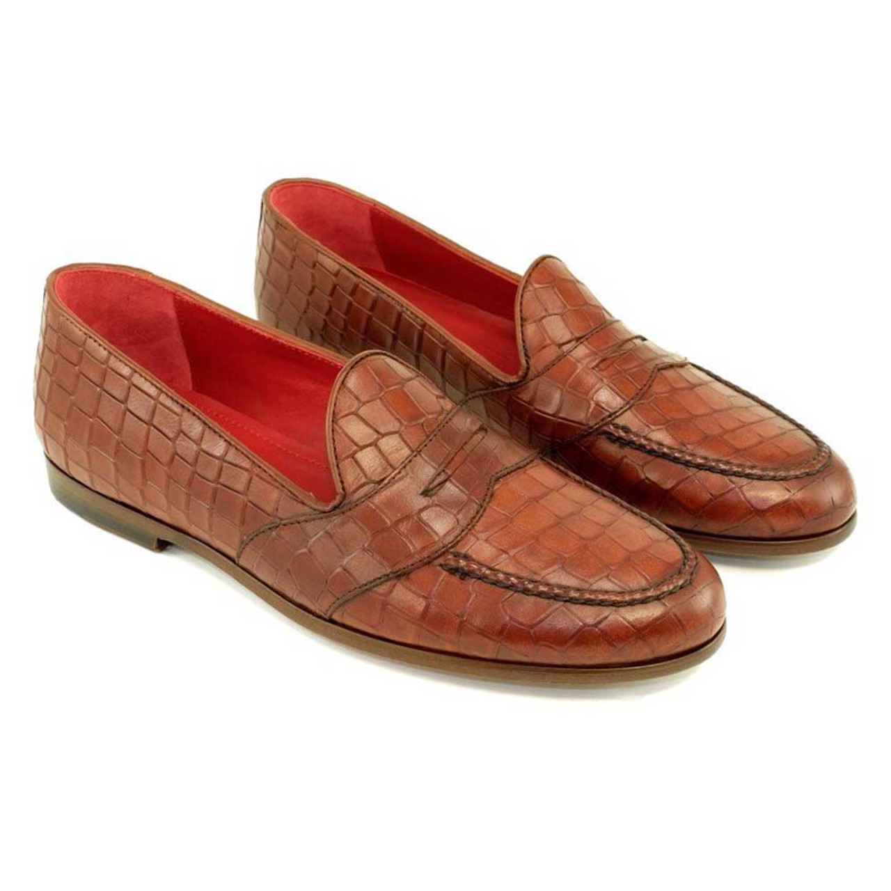 Alan Payne Barney Brandy Alligator-Grain Leather Loafer