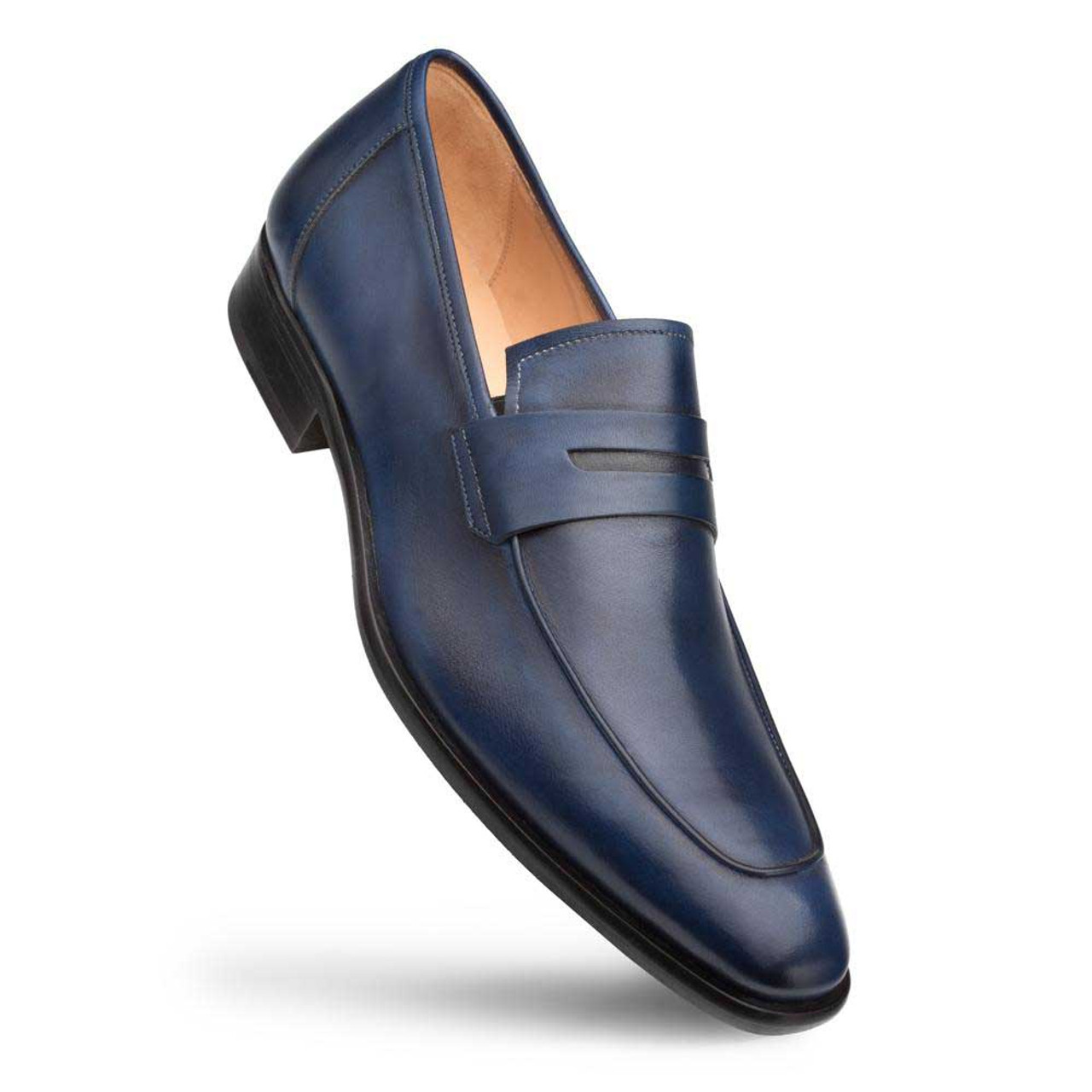 Mezlan Navy Burnished Calfskin Penny