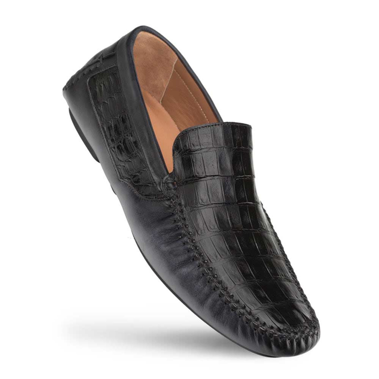 MEZLAN Men's Black Genuine Crocodile u0026 Patina Calf Driving Shoe