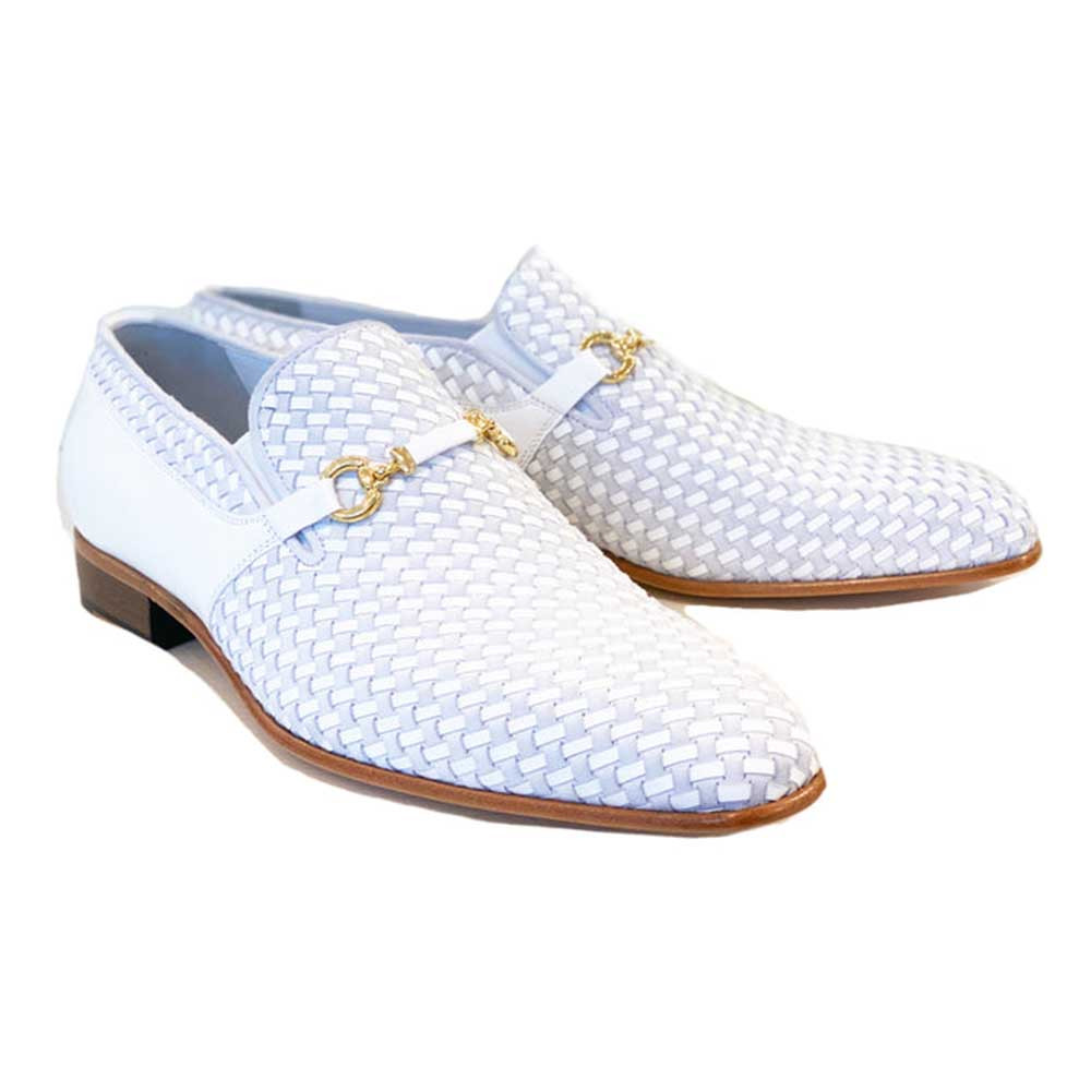 Corrente Wow White Suede and Calfskin Woven Slip-On Loafer for Men