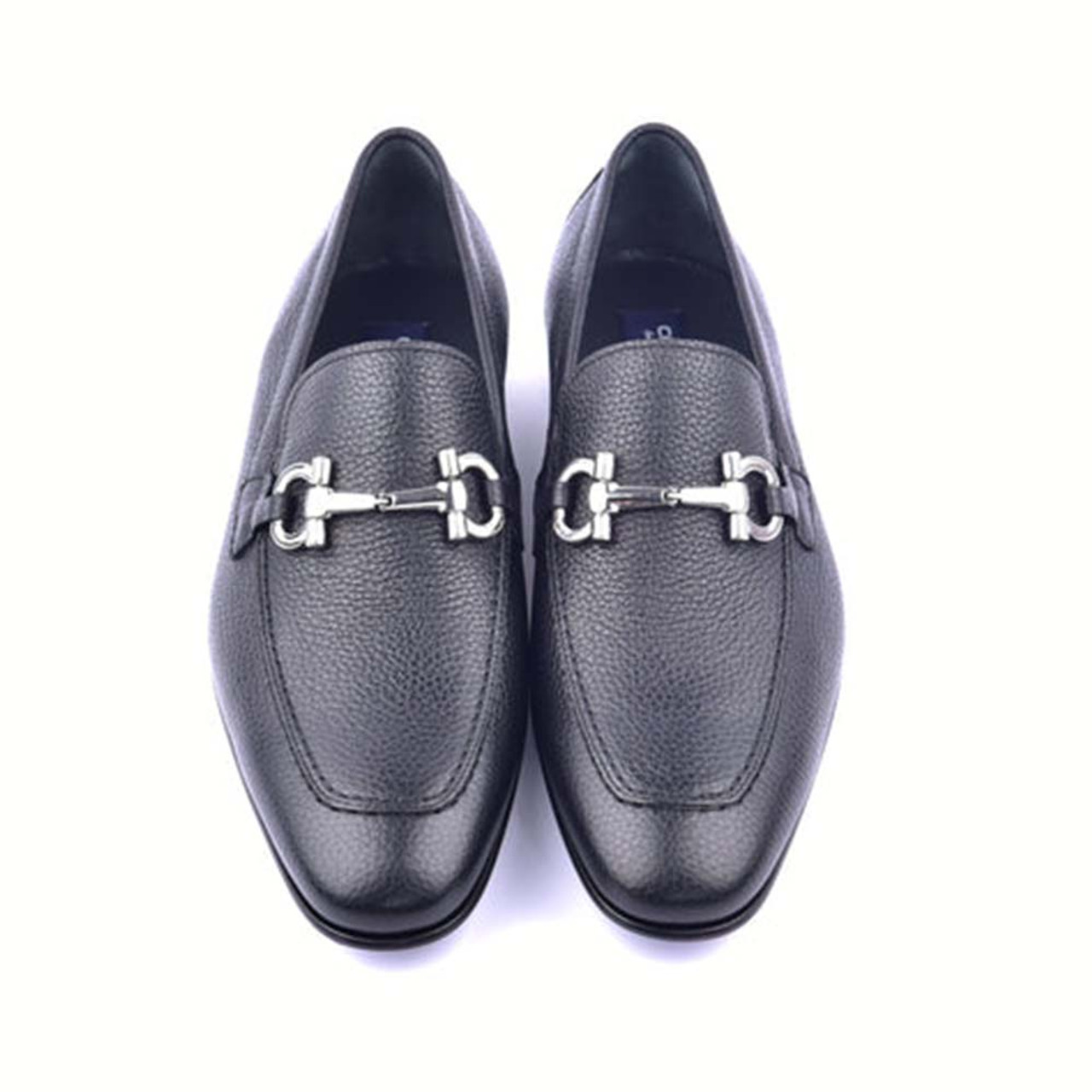 Corrente Grain Leather Black Horse Bit Loafers for Men