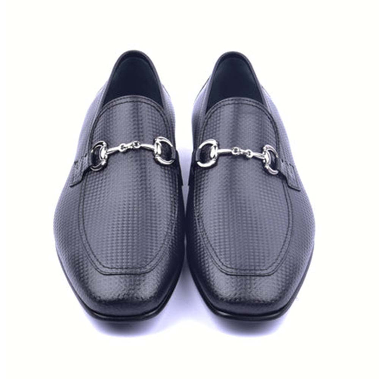 Corrente Black leather Silver Horse Bit Buckle Loafers for Men