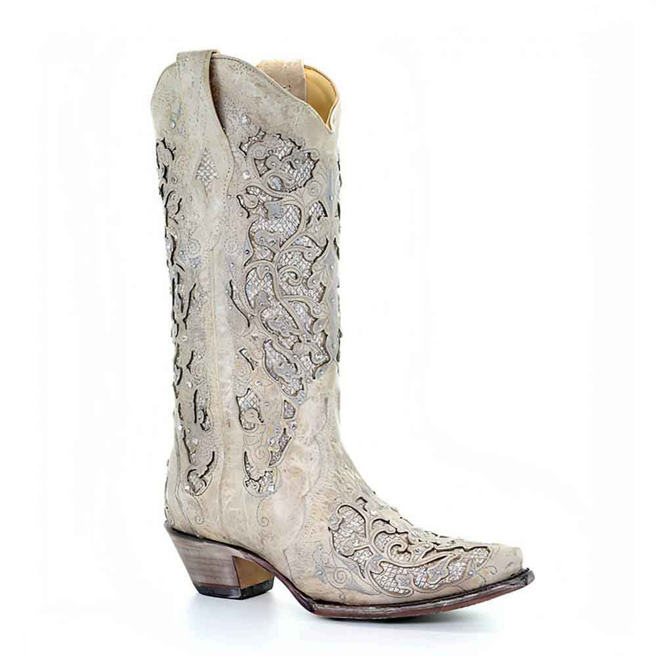 Corral bone store inlay cowgirl boots