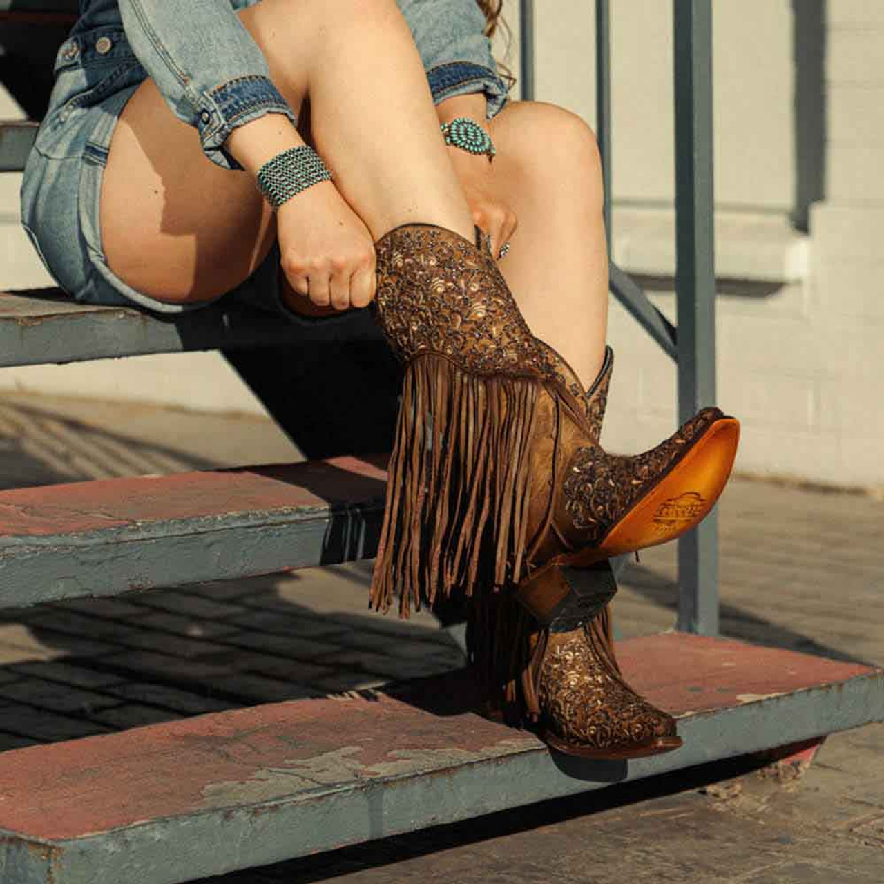 Corral fringe leather sales western boot