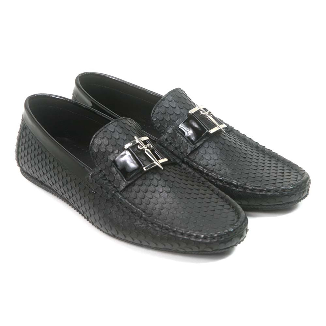 Louis Vuitton Men's Black Calf Leather Buckle Loafers Dress Shoes