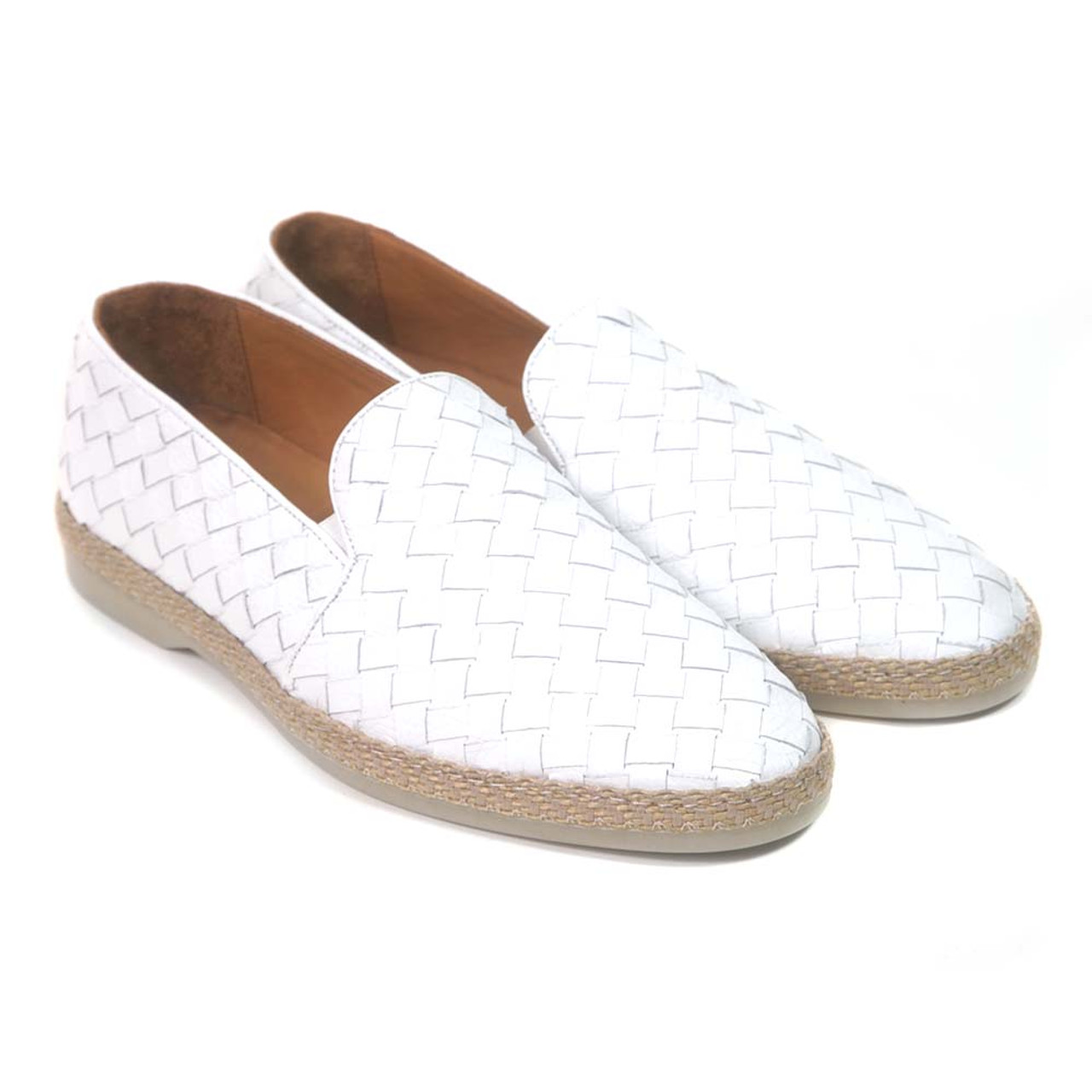 white woven leather shoes