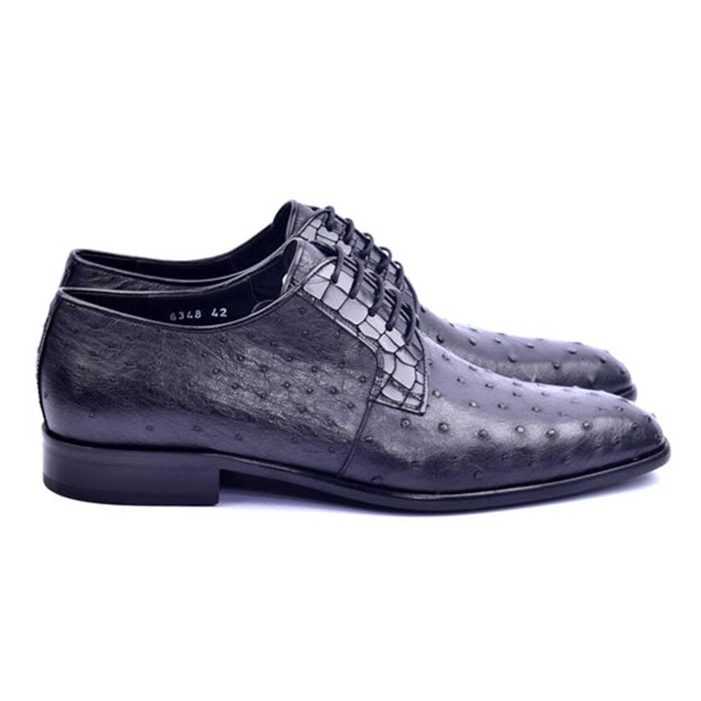 Corrente Men’s Genuine Ostrich Leather Burgundy Cap Toe Dress Shoe