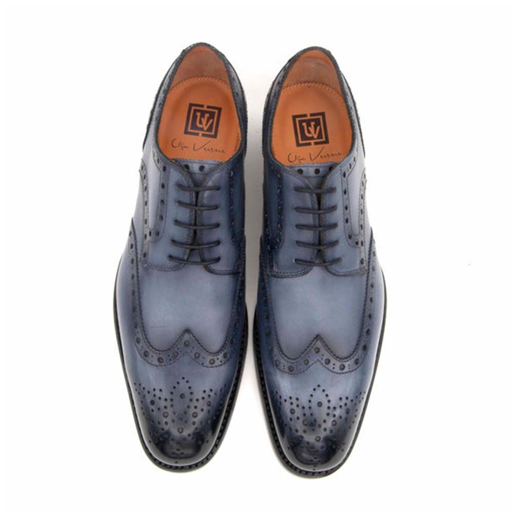 Ugo Vasare H and H Brogue Goodyear Welt Wingtip Bubble Toe Black Dress Shoes