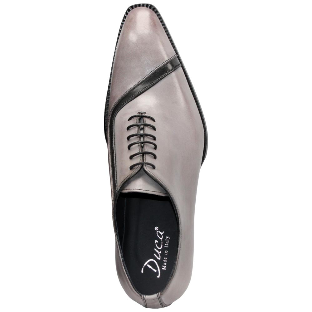 Duca Torre Premium Italian Leather Light Grey Lace-up Shoes For Men