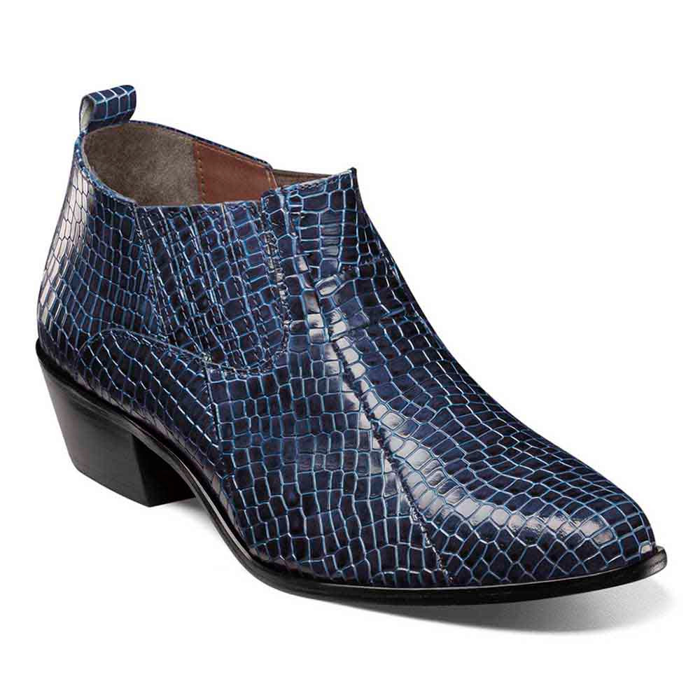 Sandoval Navy Cuban Heeled Crocodile Print Boots | Stacy Adams Dress Boots  for Men