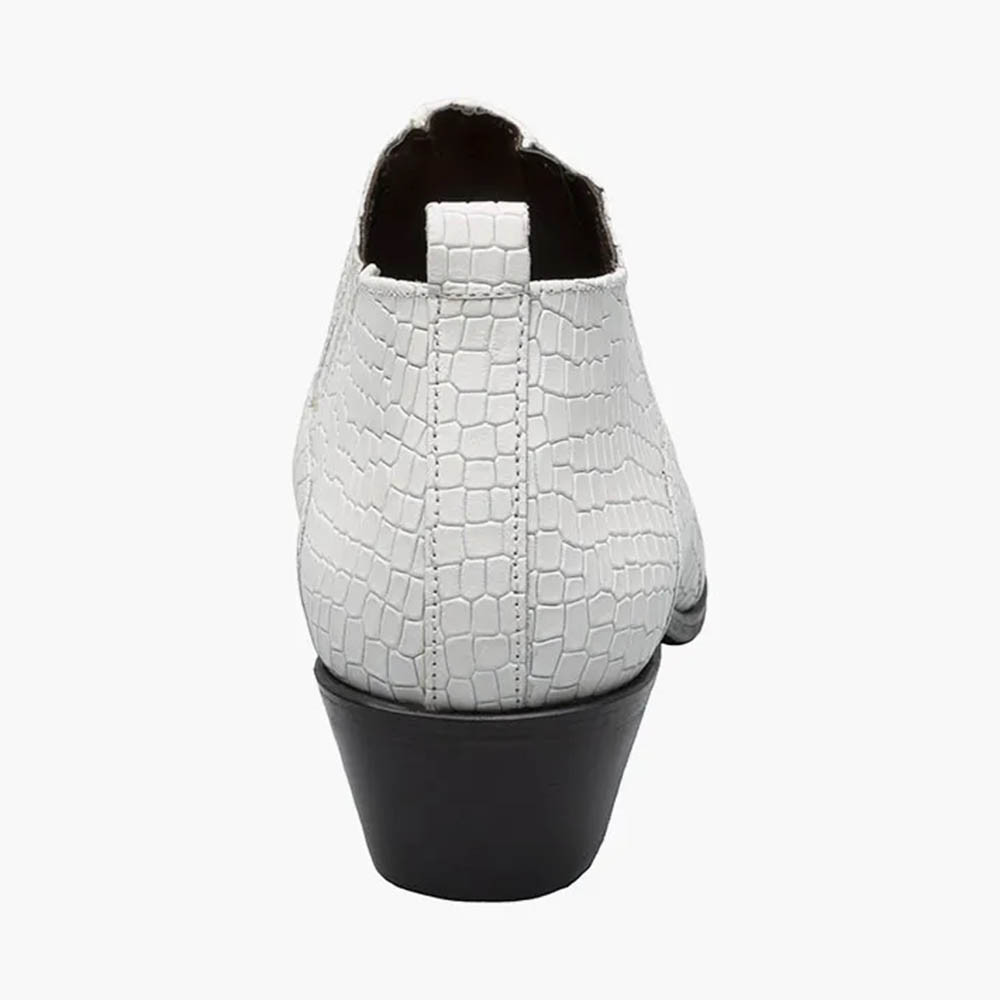 Men’s Stacy Adams Sandoval White Leather Boots - Cuban Style Slip-On Size 12W Sandoval White Cuban Heeled Crocodile Print Boots | Stacy  main image 2