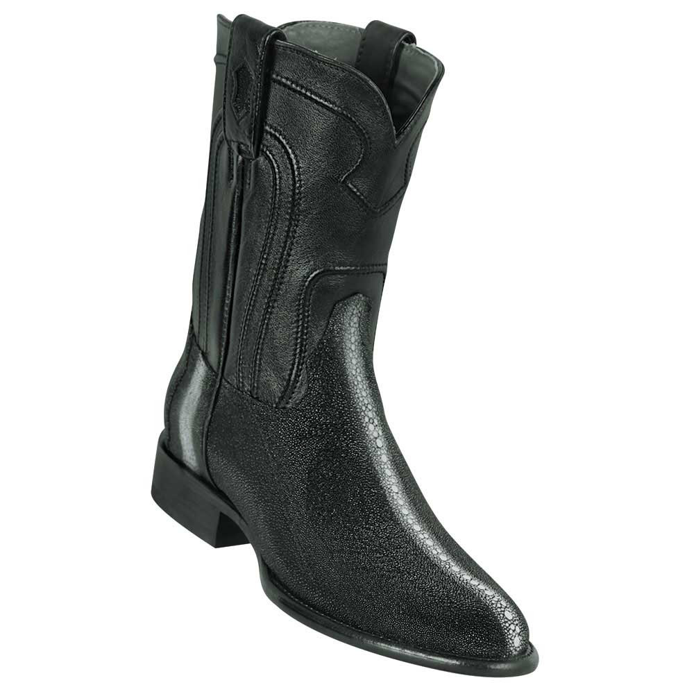 Los Altos Men's Genuine Row Stone Sting Ray Black Roper Toe Boots