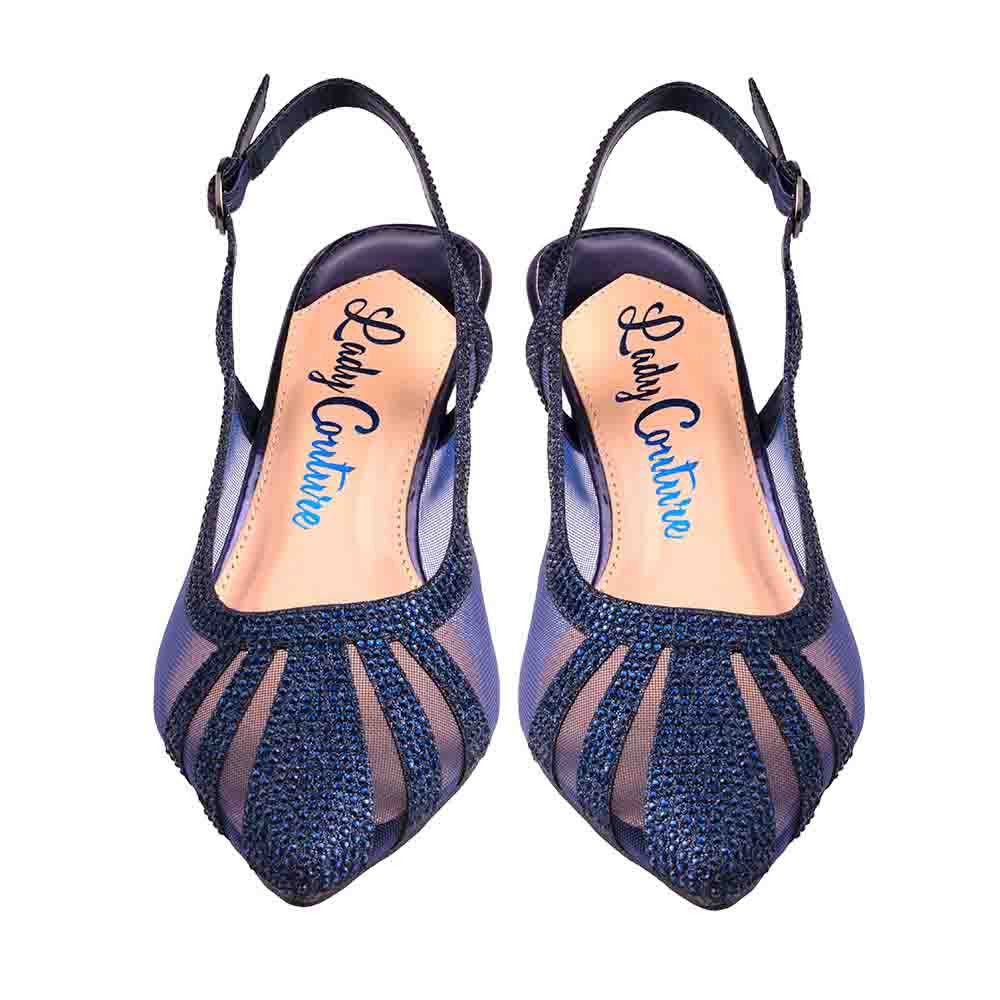 Lady Couture Navy MACY Rhinestone Trimmed Slingback with Heel