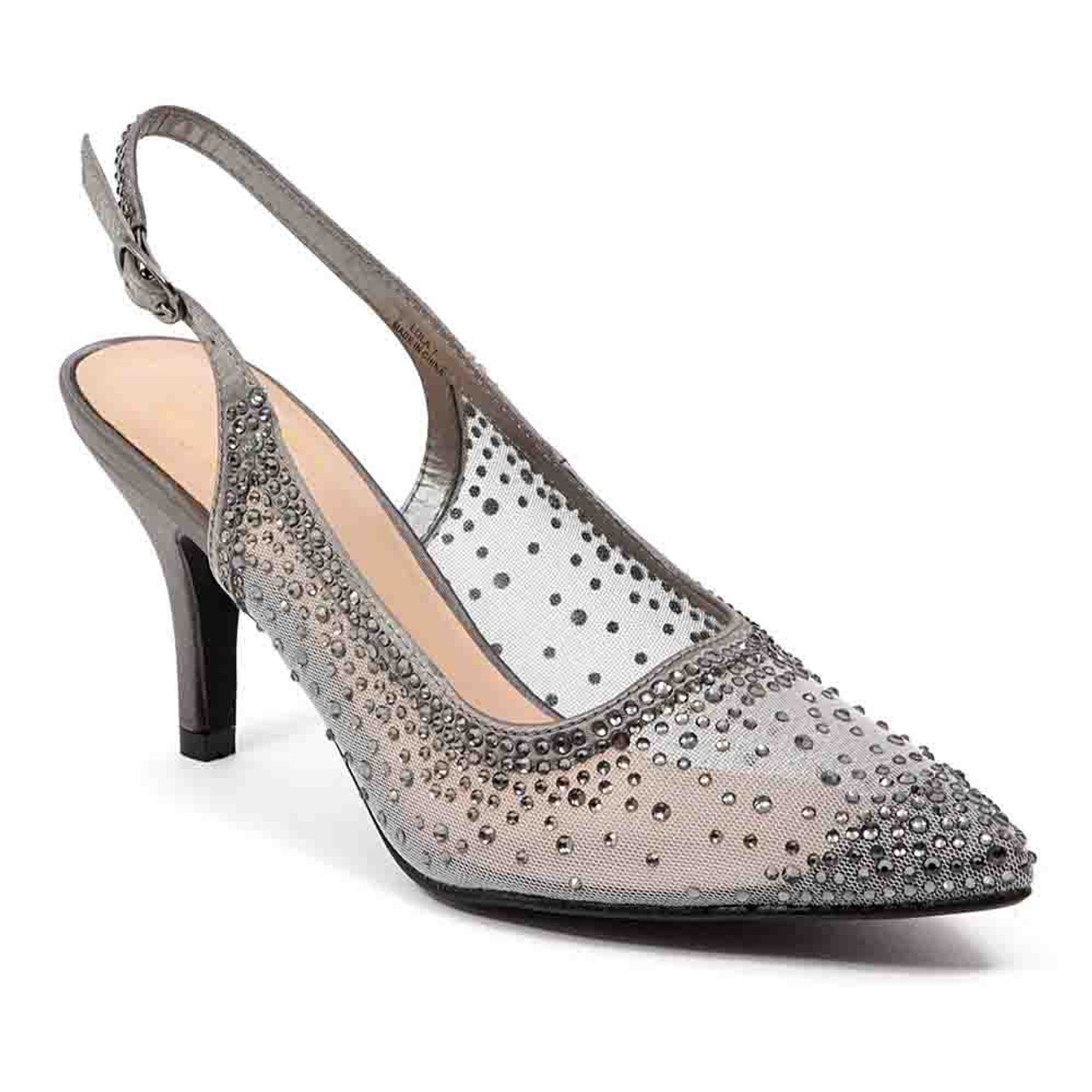 Lady Couture Lola Pewter Embellished Pointed Toe Slingback Pump with 3