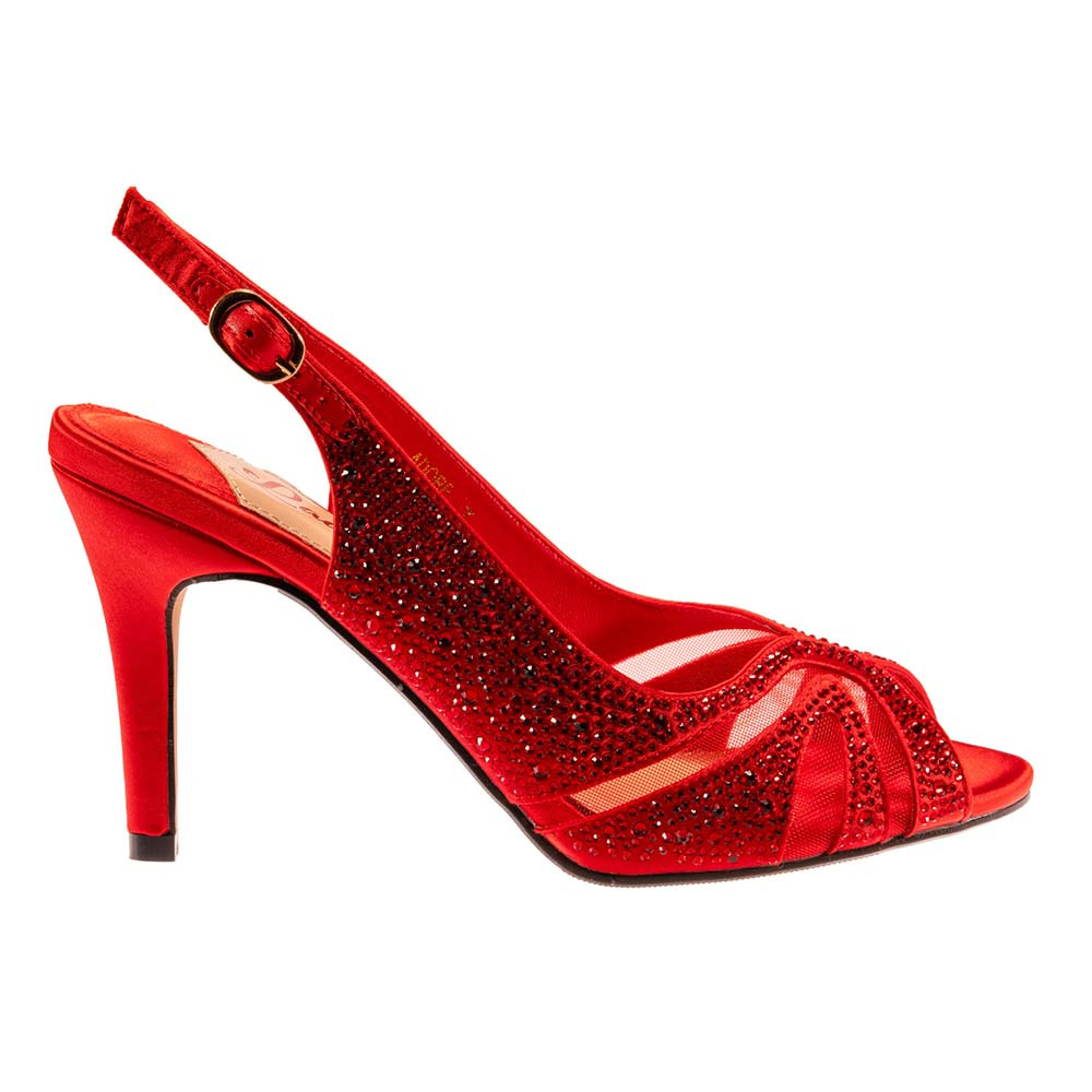Lady Couture DEMI Red Rhinestone Mesh Slingback Block with 2.5-Inch Heel