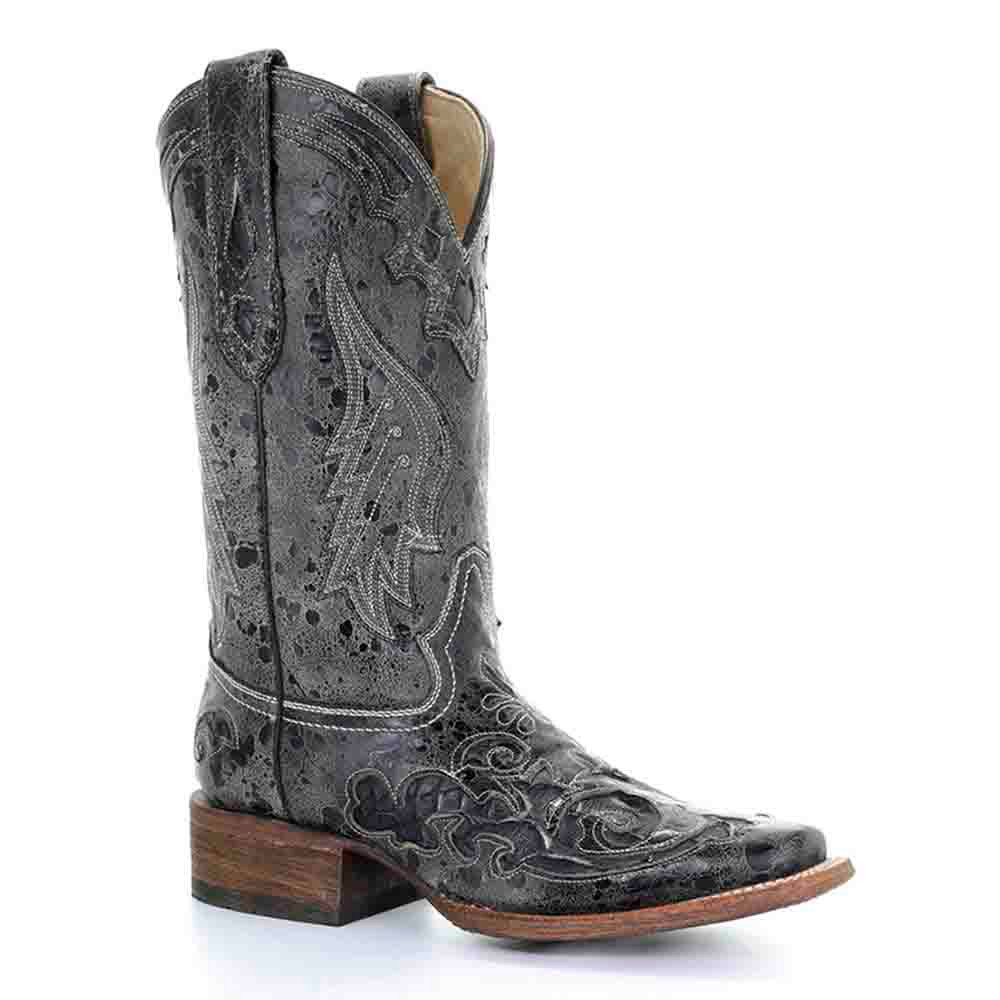 Corral Western Snake Inlay Black Boots | Arrowsmith Shoes