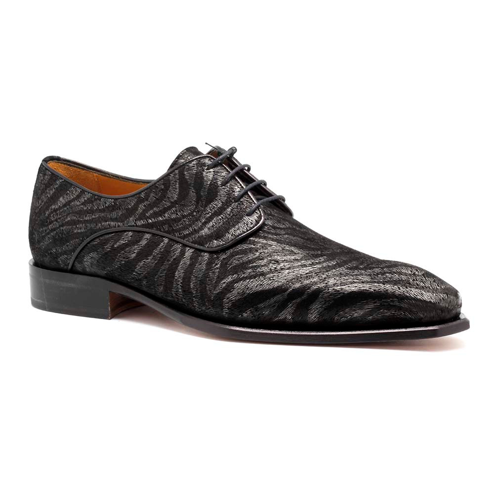 Mister Rubi Men's Derby Oxfords Black Zebra Print Leather Shoes