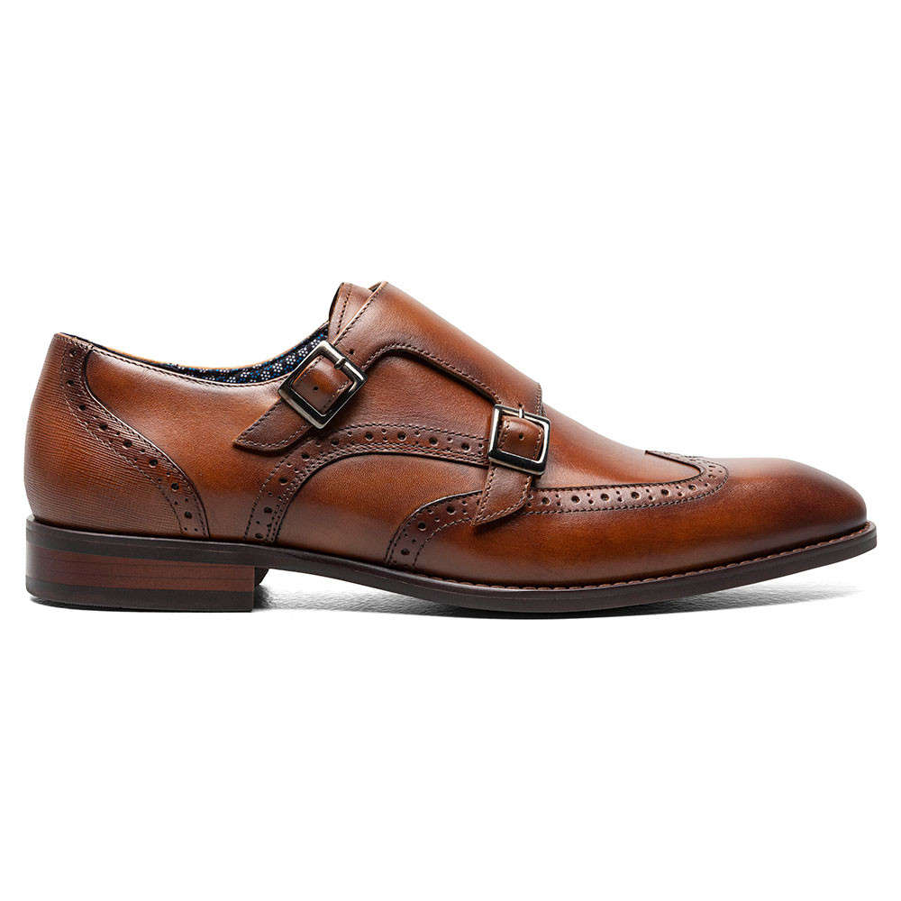 Karson Cognac Wingtip Double Monk Strap Stacy Adams Dress Shoes