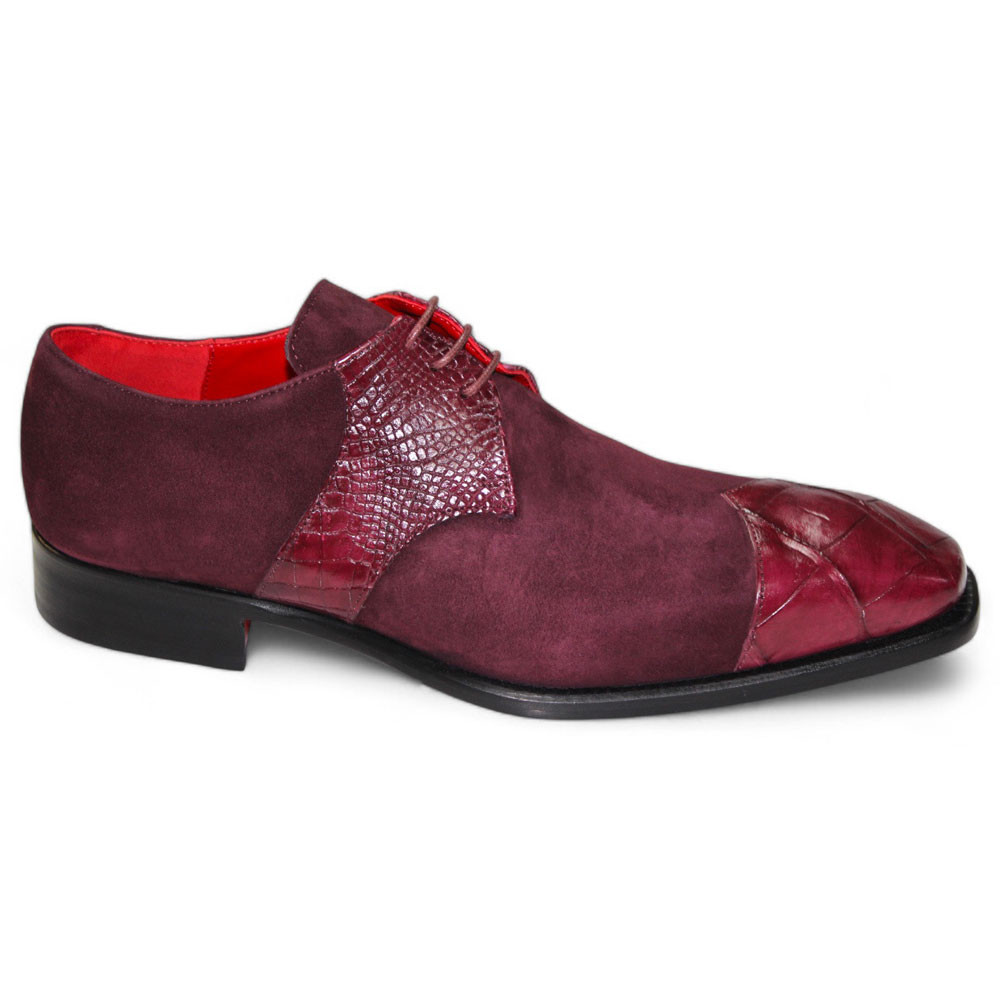 Fennix Landon Chaussures Oxford en alligator et daim bordeaux pour