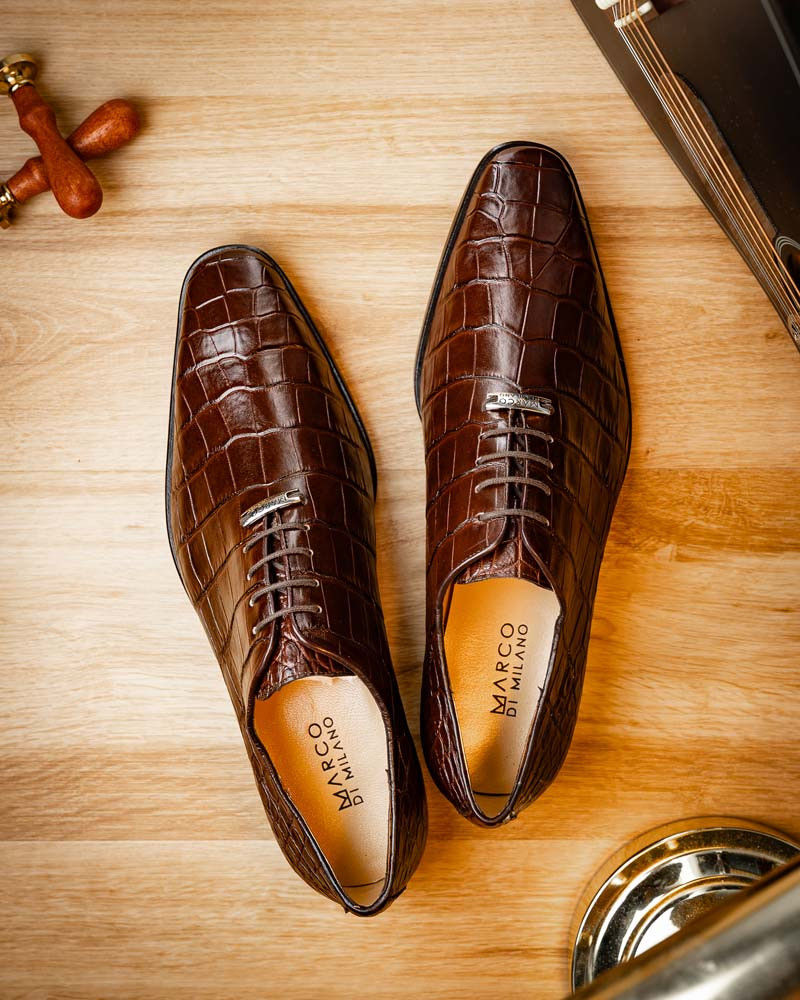 brown alligator dress shoes Marco Di Milano Luciano Brown / Cognac Caiman Crocodile Dress Shoes 9