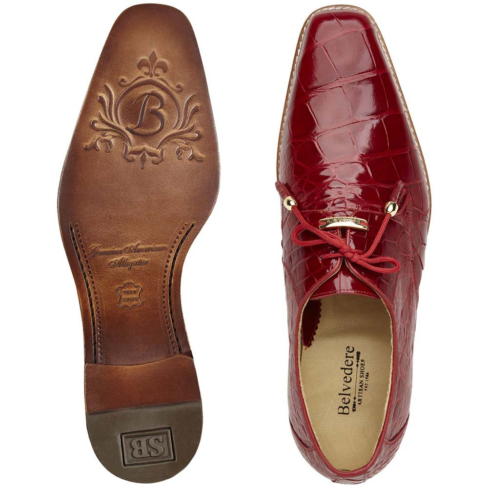 Belvedere Lago Red American Alligator Lace-Up Shoes for Men