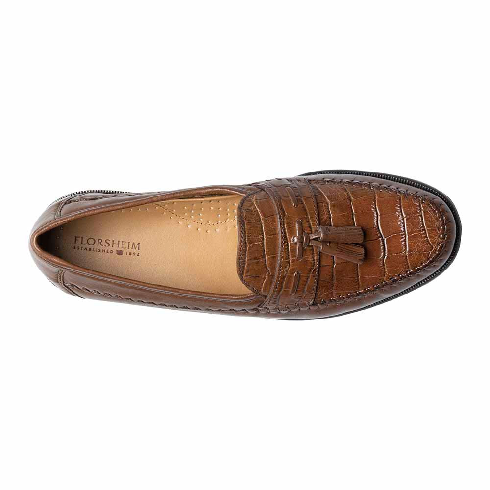 Florsheim Shoes Mens 12 D PISA Moc Toe Tassel Loafers Cognac Florsheim Pisa Men Size 12EE Cognac Brown Croc Leather  main image 4