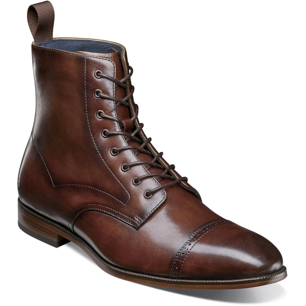 Stacy Adams Shoes Henry Cap Toe Lace Up Boot Brown Size 8.5