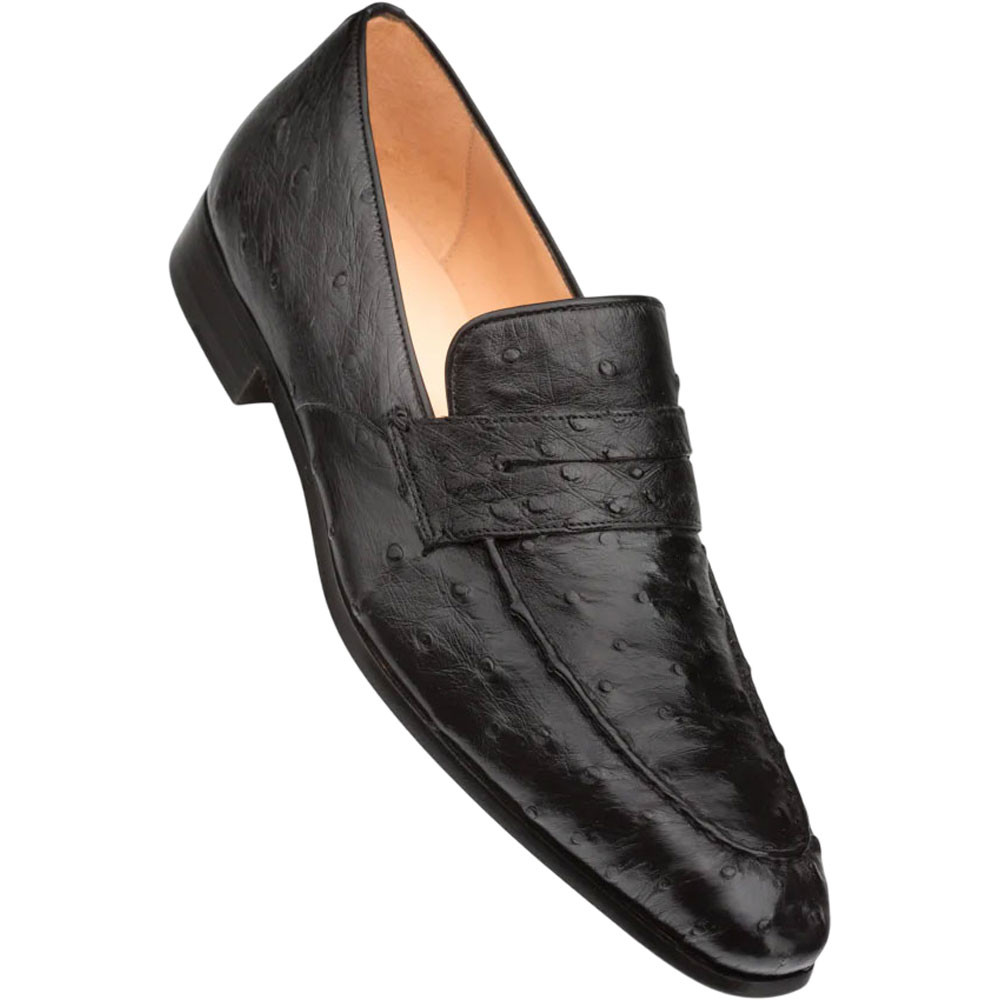 Mezlan Men's Lisbon Ostrich Slip-On Penny Loafer in Black