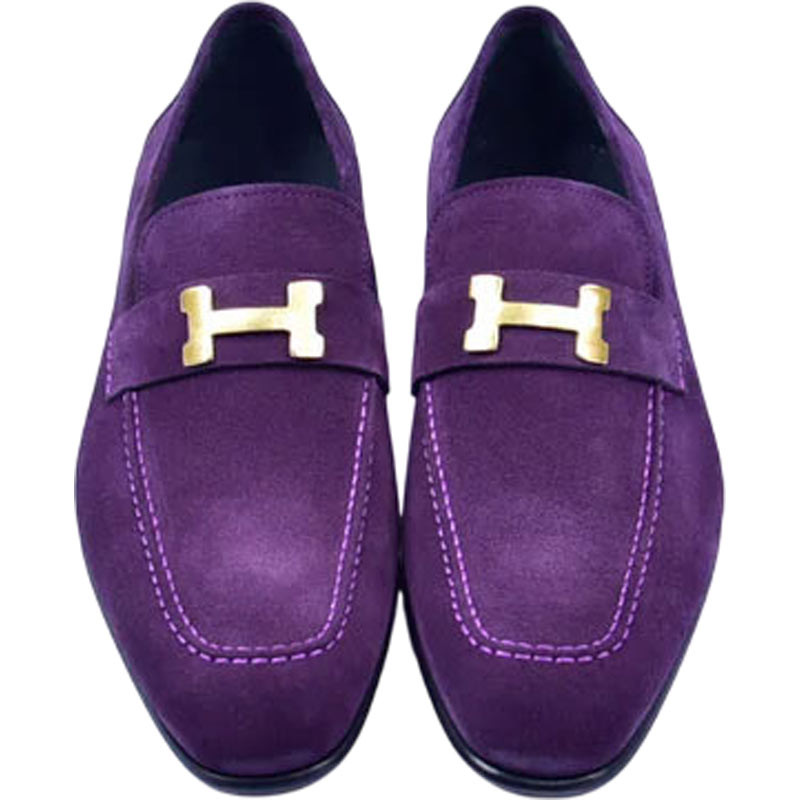 Corrente Men's H Buckle Almond Toe Purple Premium Suede Leather Loafer