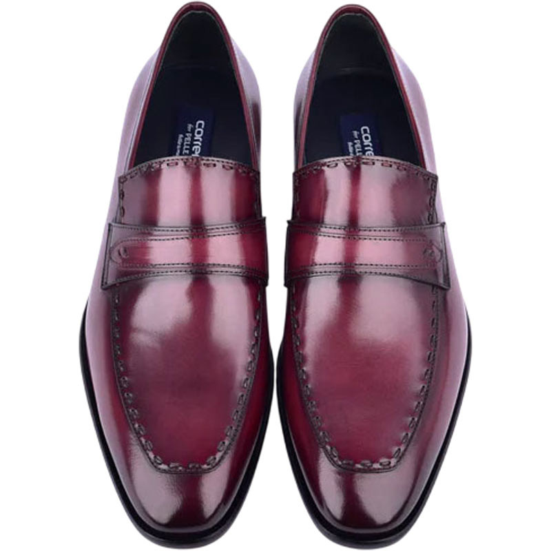 Corrente Men's High Vamp Buffalo Leather Cordovan Almond Toe Loafer