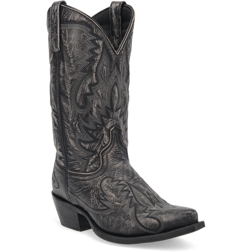 Laredo Garrett Distressed Leather Black Snip Toe Boots display picture 3