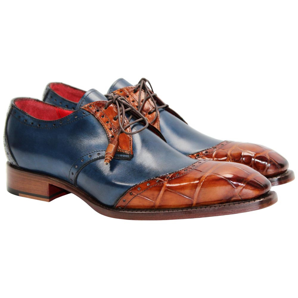 Fennix of Italy Jax Alligator Skin Cognac/Navy Trendy Derby Shoes