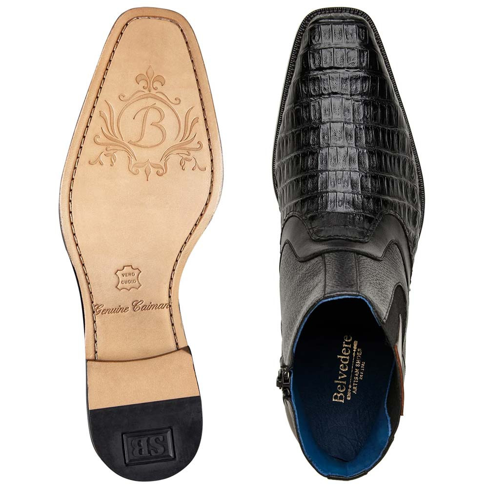 Belvedere Monte Genuine Caiman Crocodile Skin and Pebble Grain