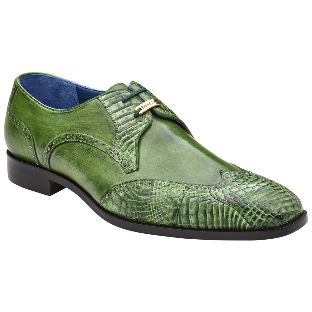 Belvedere Genuine American Alligator Skin Emerald Wingtip Derby Antonio