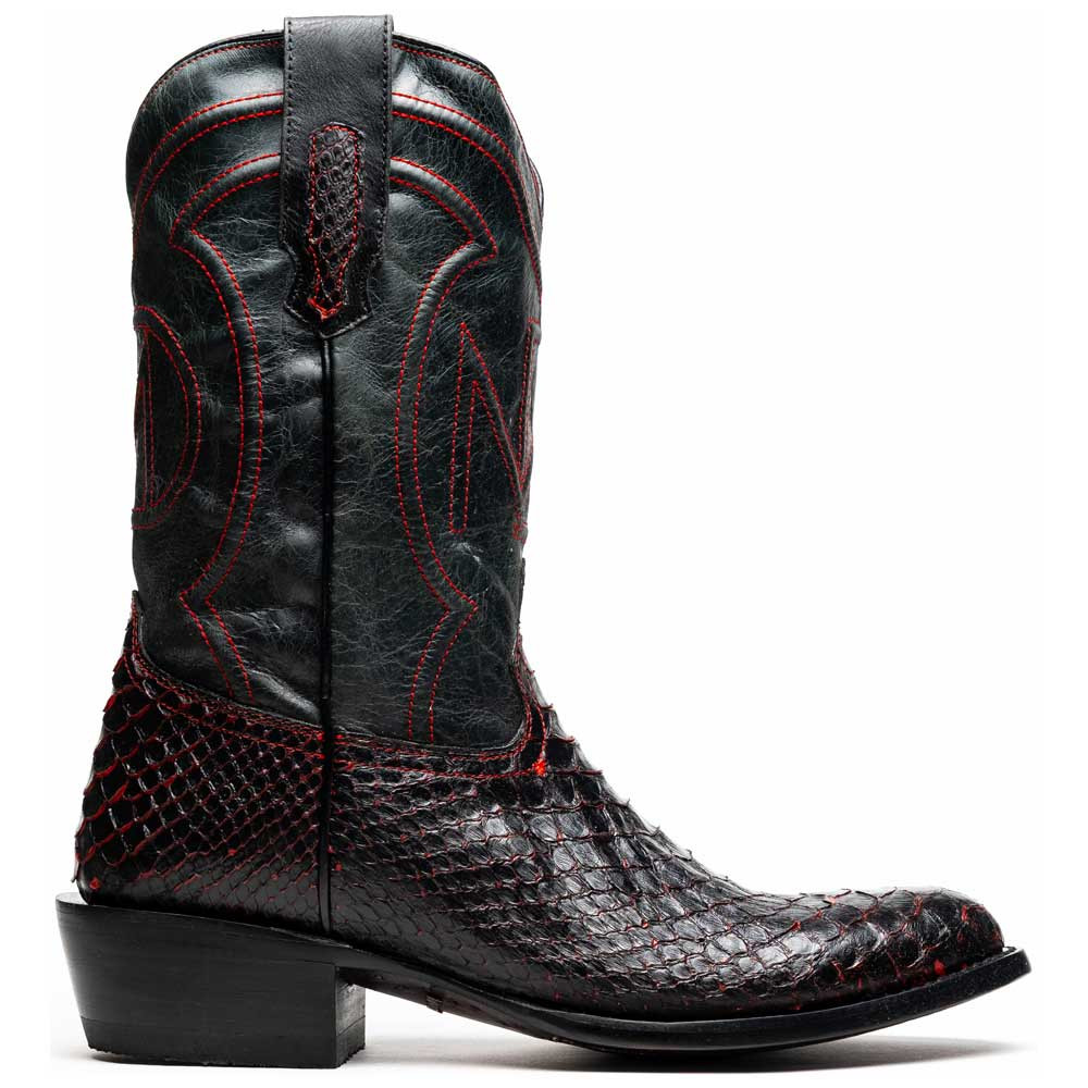 Marco Di Milano Kansas Genuine Python Skin Black Cherry Cowboy Boot