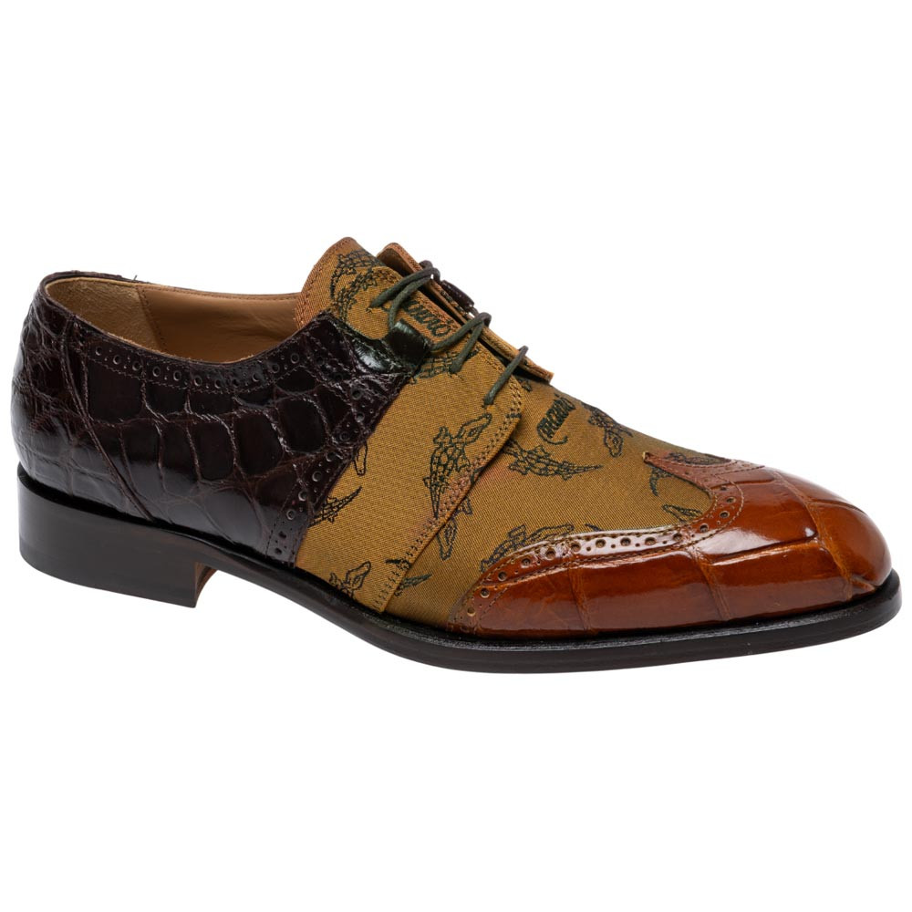 Mauri Men's Alligator Skin Cognac Multi Wingtip Caracalla Shoes