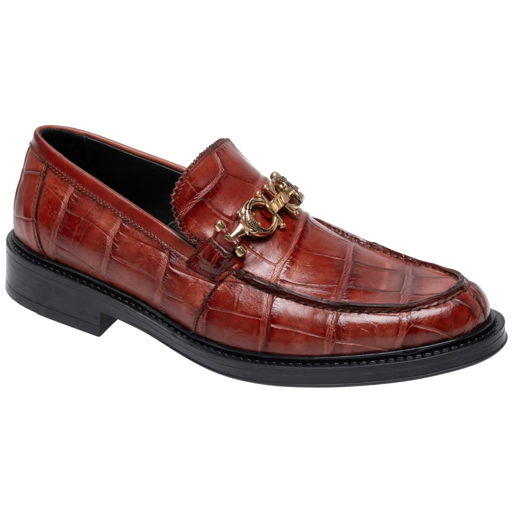 Mauri Men's Alligator Skin Moc Toe Chapel Gold Dress Loafers