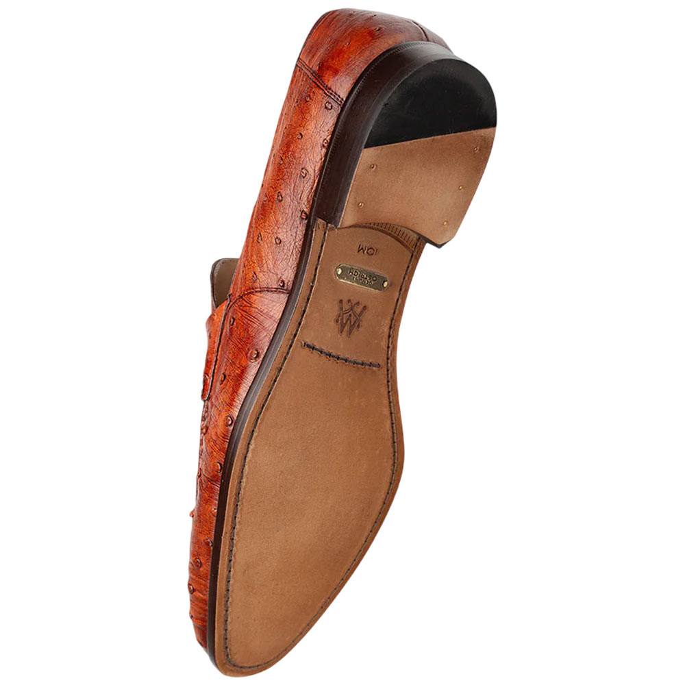 Mezlan Nogale Brandy Ostrich Leather Moc Toe Penny Loafers