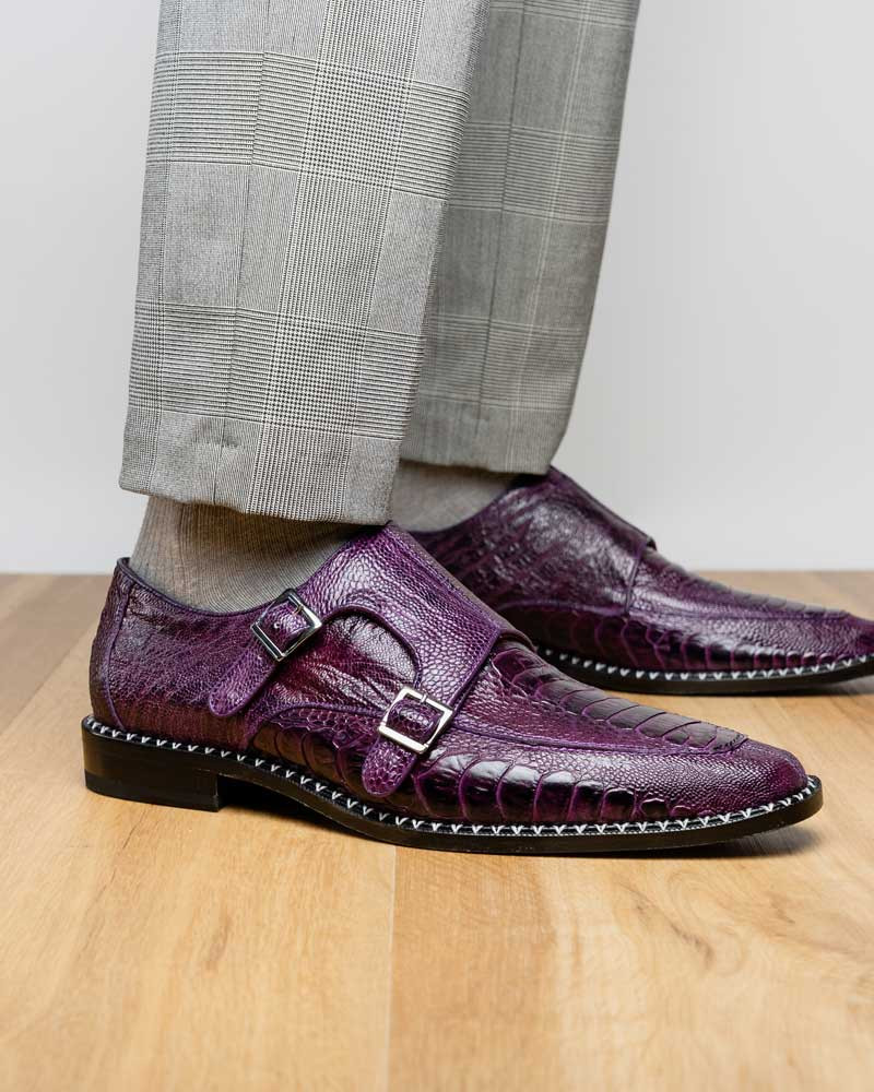 Marco Di Milano Men's Purple Ostrich Leg Double Monk Strap Shoe NAPOLI