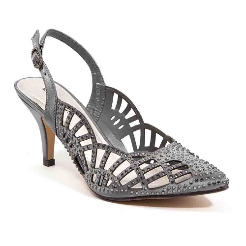 Lady Couture Lauren Pewter Embellished Peep-toe Heels