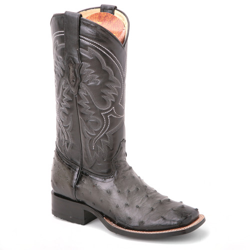 Made of a genuine ostrich skin, these boots in black from King Exotic are bound to turn every head. They feature a 13-inch high shaft and have a square toe.