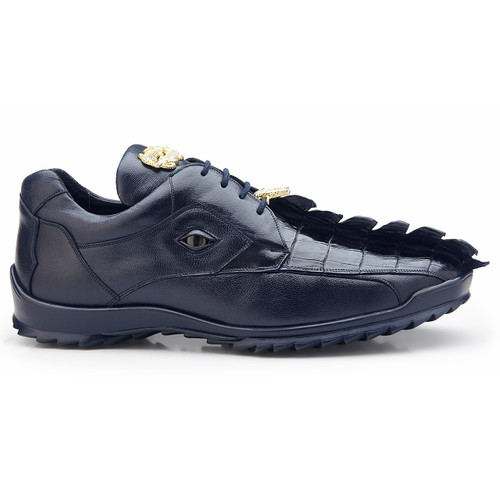 Belvedere Vasco Men's Blue Hornback Crocodile & Soft Calf Sneakers