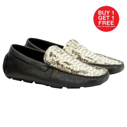 Vestigium Natural & Black Python & Leather Loafers