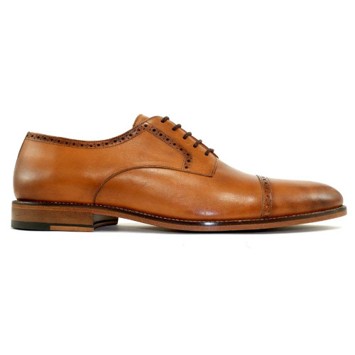 Alan Payne Men's Cambridge British Tan Cap Toe Italian Calfskin Leather Derby Shoes