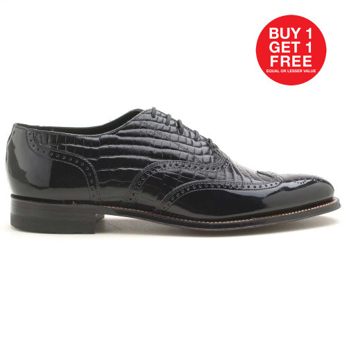 Stacy Adams Dayton Black Patent With Alligator Print Leather Oxford