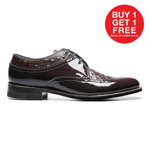 Stacy Adams Dayton Burgundy Ostrich Print Wingtip Oxford