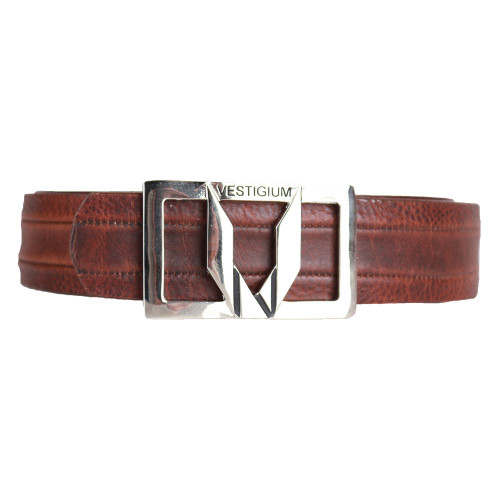 Vestigium Walnut Genuine Leather Men’s Belt with Silver Metal Buckle