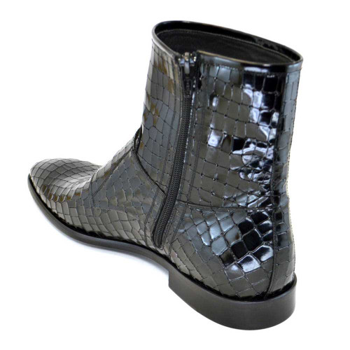 Corrente Black Leather Crocodile Print Men’s Double Buckle Zipper Boot Corrente Black Leather Crocodile Print Men’s Double Buckle Zipper Boot